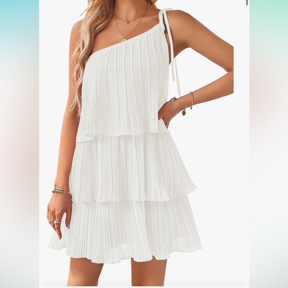 ZESICA One Shoulder Sleeveless Ruffle Tiered Chiffon A Line Flowy Mini Dress